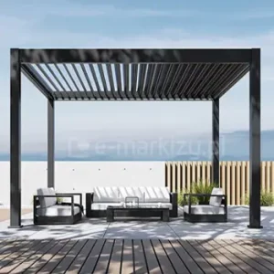 Pergola wolnostojąca Rubio z ruchomymi lamelkami na dachu osłaniająca przed słońcem miejsce wypoczynku na świeżym powietrzu