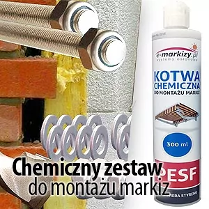 Zestaw montażowy do montażu markiz na warstwie ocieplenia z prętami, nakrętkami, klejem itd.