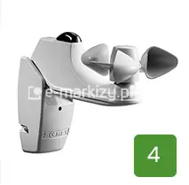 Czujnik pogodowy (wiatrowy) marki Somfy służący do automatycznego, awaryjnego chowania markizy, zaprezentowany na białym tle. Urządzenie posiada białą obudowę z obrotowym elementem wyposażonym w trzy łopatki (anemometr), służącym do pomiaru prędkości wiatru, oraz uchwyt ścienny. W prawym dolnym rogu zdjęcia znajduje się zielony kwadrat z cyfrą cztery, będący oznaczeniem identyfikacyjnym produktu.