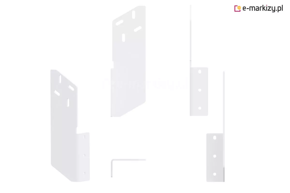 Uchwyt krokwiowy do markiz Selt w kolorze białym ukazany w pięciu ujęciach: pod kątem, od przodu, od góry i z obu boków.