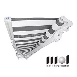 Szara duża markiza tarasowa w pasy Forte firmy Mol