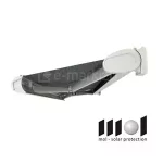 Markiza tarasowa Presto Plus z zaokrągloną białą kasetą na masywnych uchwytach ściennych