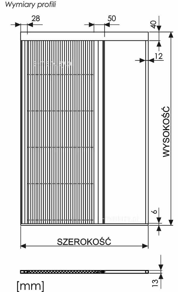 Wymiary profili moskitiery Fit-Zag