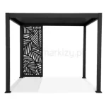 Prostokątny aluminiowy panel ozdobny z wycięciami z motywem roślin montowany do pergoli tarasowej