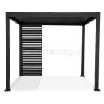 Aluminiowy panel z poziomymi lamelami w kolorze antracytowym dedukowany do zabudowy pergoli wolnostojącej Marlo Rubio