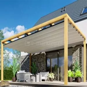 Pergola tarasowa Juko wykonana z drewna w wersji wspartej na czterech lub sześciu podporach z belkami wewnętrznymi