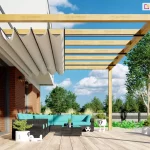 Pergola z tkaniną falowaną chroni przed słońcem i deszczem a stopień rozwinięcia dachu zapewnia różny stopnień zacienienia tarasu.