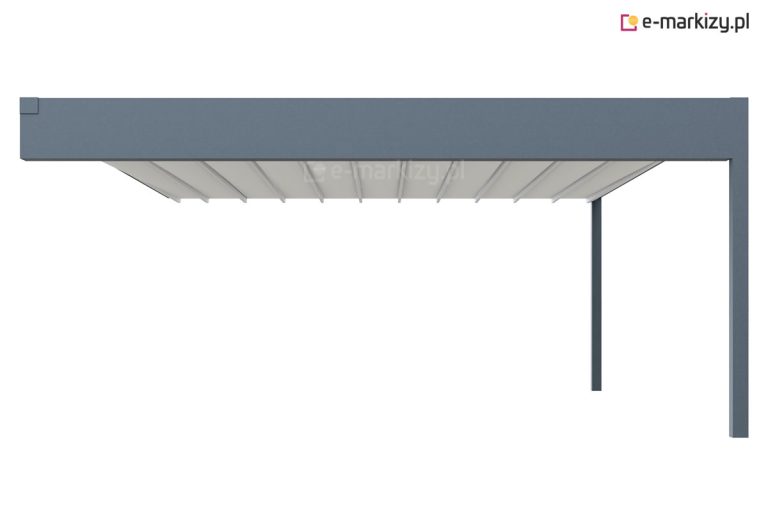 Pergola tarasowa Flat z boczną rynną odpływową – funkcjonalne zadaszenie z wbudowanym systemem odprowadzania wody. Boczne rynny zapewniają skuteczne odwodnienie i chronią taras przed zalaniem, jednocześnie zachowując nowoczesny wygląd konstrukcji.