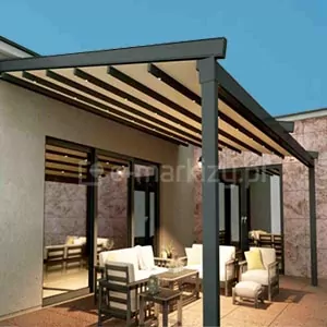 Pergola Square z rozwijanym dachem tkaninowym w wersji montowanej do ściany