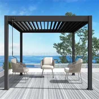 Pergola aluminiowa wolnostojąca Marlo jako osłona przeciwsłoneczna na luksusowym tarasie kurortu