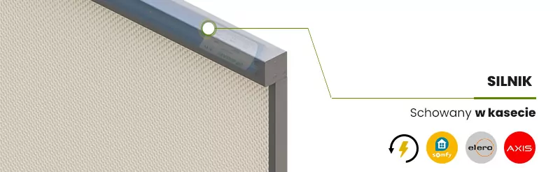 Schemat techniczny przedstawiający wymiary i konstrukcję rolety zewnętrznej typu refleksol 95 Aluprof składa się z trzech głównych części ilustrujących produkt z różnych perspektyw. Po lewej stronie widoczny jest rzut izometryczny całego urządzenia, które składa się z górnej kasety o prostopadłościennym kształcie, dwóch pionowych prowadnic bocznych oraz rozwijanej tkaniny osłonowej w kolorze jasnoszarym. Na tej ilustracji zaznaczono strzałkami wymiarowymi dwa kluczowe parametry: szerokość opisaną jako szerokość s oraz wysokość opisaną jako wysokość H. Szerokość mierzona jest wzdłuż górnej krawędzi kasety, natomiast wysokość obejmuje dystans od górnej krawędzi kasety do dolnego zakończenia prowadnic bocznych. W środkowej części grafiki znajdują się dwa zbliżenia w okręgach połączone liniami pomocniczymi z głównym schematem. Górne zbliżenie pokazuje detal połączenia kasety z prowadnicą boczną, podkreślając precyzyjne spasowanie elementów konstrukcyjnych oraz punkty pomiarowe szerokości i wysokości. Dolne zbliżenie prezentuje stopkę prowadnicy bocznej, wskazując na zakończenie profilu oraz punkt pomiaru wysokości refleksola. Prawa strona grafiki zawiera szczegółowy przekrój boczny kasety rolety refleksol 95 Selt. Przekrój ten ma kształt kwadratu o ściśle określonych wymiarach technicznych, gdzie szerokość kasety wynosi 10 cm, a jej wysokość to 9,5 cm. Pod kasetą widoczny jest fragment pionowej prowadnicy, co obrazuje sposób montażu tkaniny względem elementu maskującego. Całość przygotowana jest w stonowanej kolorystyce szarości z zielonymi akcentami w postaci strzałek i linii wymiarowych, co nadaje grafice profesjonalny i techniczny charakter dokumentacji produktowej.
