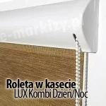 Roleta wewnętrzna z tkaniną dzień/noc w szerokiej kasetce i prowadnicami przestrzennymi