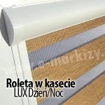 Roleta wewnętrzna z tkaniną dzień/noc w półokrągłej kasetce i prowadnicami płaskimi
