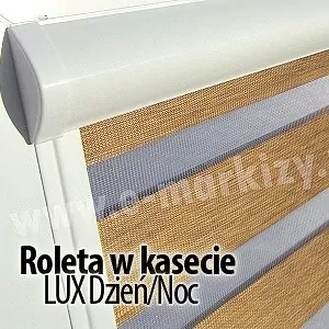 Roleta wewnętrzna z tkaniną dzień/noc w półokrągłej kasetce i prowadnicami płaskimi