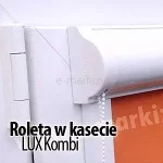 Roleta wewnętrzna tkaninowa w szerokiej kasetce i prowadnicami przestrzennymi