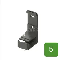 Standardowy uchwyt ścienny do montażu markiz Selt, wykonany z metalu o ciemnoszarym wykończeniu, zaprezentowany na białym tle. Element posiada prostopadłościenną konstrukcję z pionowymi otworami montażowymi oraz dedykowanym gniazdem do stabilnego osadzenia wspornika markizy. W prawym dolnym rogu zdjęcia umieszczono zielony kwadrat z cyfrą pięć, stanowiący element identyfikacyjny produktu.