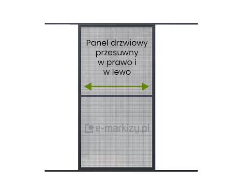 Zdjęcie przedstawia panel drzwiowy systemu moskitiery przesuwnej SLIM. Skrzydło moskitiery może być przesuwane w prawo lub w lewo, w zależności od preferencji użytkownika i sposobu montażu. Konstrukcja oparta jest na aluminiowej ramie oraz prowadnicy dolnej, umożliwiającej płynne otwieranie i zamykanie. System doskonale sprawdza się przy drzwiach balkonowych lub tarasowych, zapewniając skuteczną ochronę przed owadami.