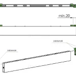 Panel dolny drzwi szklanych ze wskazanymi zabierakami odpowiadającymi za przesuwanie wielu drzwi