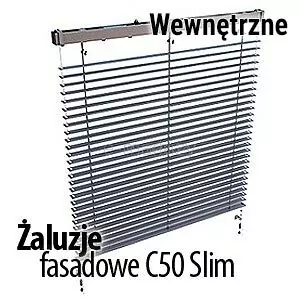 Wewnętrzne żaluzje fasadowe C50slim na prowadnicach linkowych