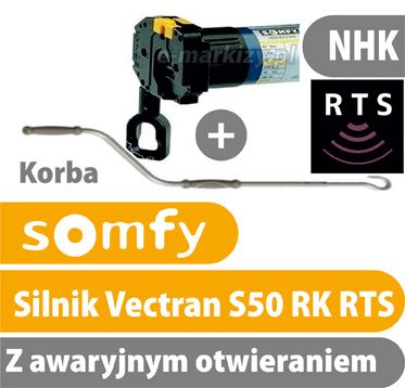Somfy Vectran s50-rk RTS do markiz z awaryjnym otwieraniem, sterowanie korbą, wbudowana centralka RTS