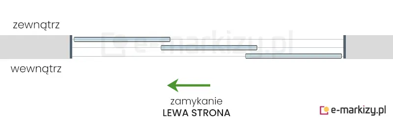 3 szyby przesuwne Miros zsuwane na lewą stronę na prowadnicy z 3 torami