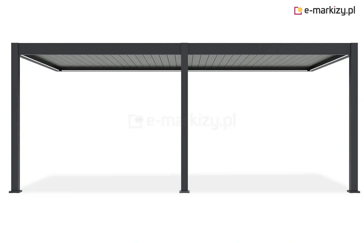 Nowoczesna pergola przyścienna Marlo z automatycznym sterowaniem lamelami – komfort i styl w jednym.