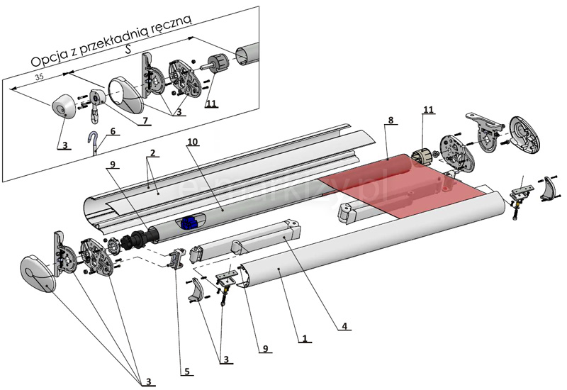 Markiza tarasowa presto, komponenty markizy tarasowej w kasecie