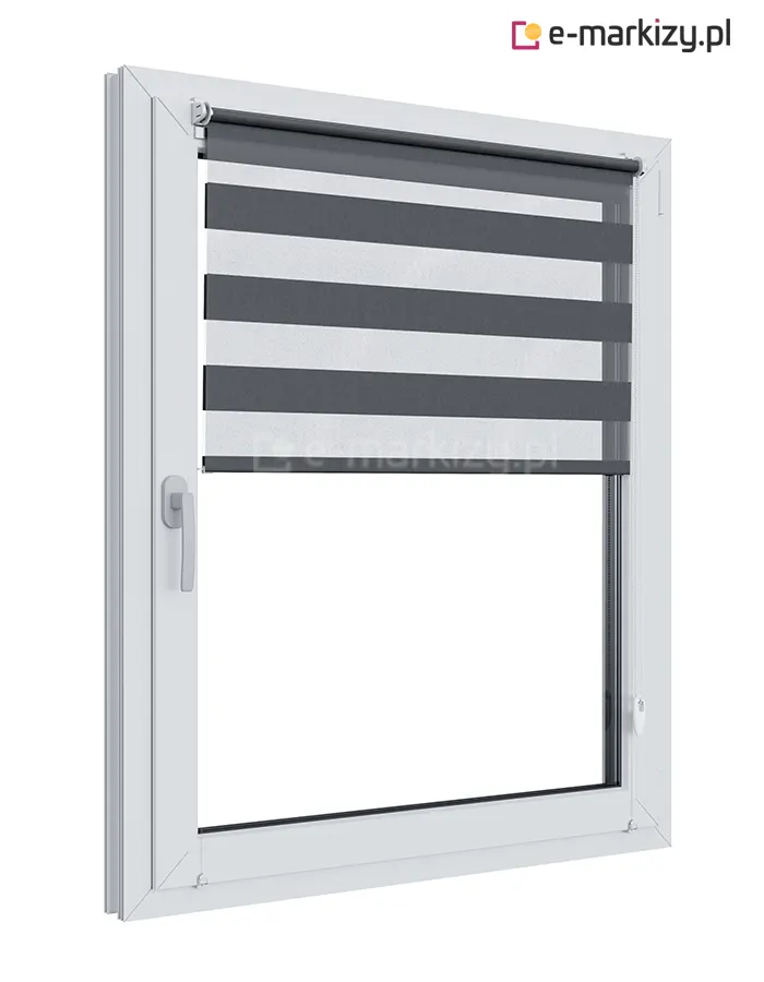 Montaż rolety dzień-noc na ramie okna w sposób wolnowiszący czyli bezinwazyjny dla ramy okna - bez użycia śrubek