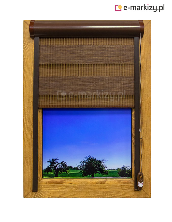 Nowoczesna roleta aluminiowa z tkaniną dzień noc lux kombi w prowadnicach z łańcuszkiem regulującym pozycje