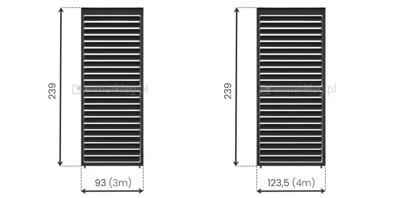Panel regulowany do pergoli Gloria dostępny w dwóch wymiarach: 93 cm i 123,5 cm. Przeznaczony do samodzielnego montażu, wykonany z odpornego aluminium.