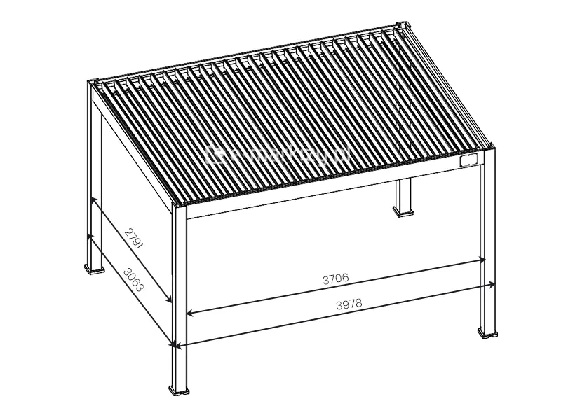 Wymiary między podporami pergoli lamelowej Rubio 4x3m