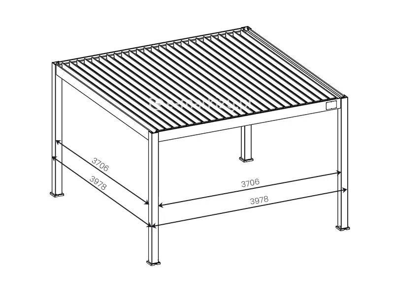 Wymiary między podporami pergoli lamelowej Rubio 4x4m