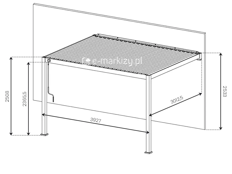 Szczegółowe wymiary pergoli tarasowej 4x3m z dachem bioklimatycznym Gloria