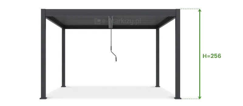 Standardowa wysokość pergoli bioklimatycznej Marlo Duo w wersji wolnostojącej to 256cm