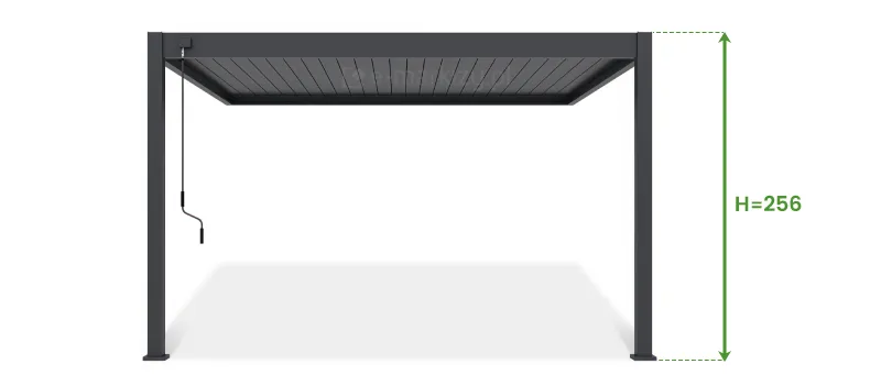 Całkowita wysokość konstrukcji pergoli Rubio Soft (bez lameli) to 256 cm