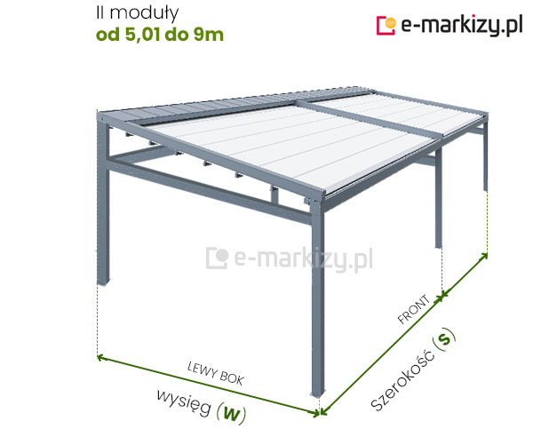 Pergola square wolnostojąca wymiarowanie 2 modułów