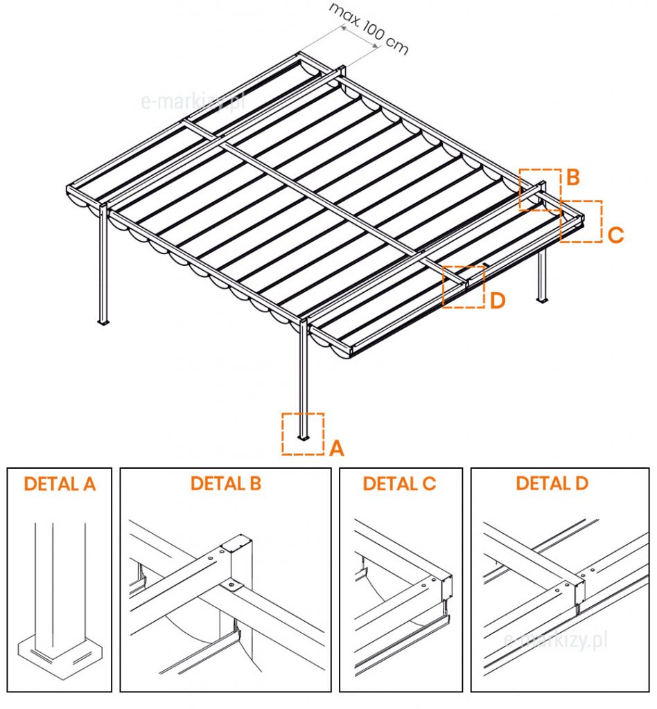 Pergola tarasowa wolnostojąca modułowa supro one dane techniczne