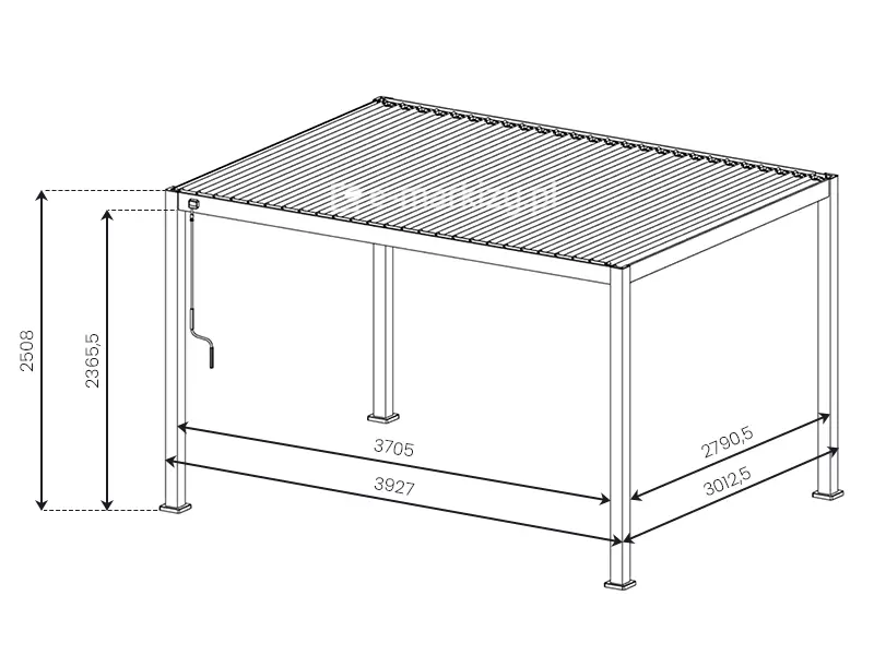Szczegółowe wymiary pergoli wolnostojącej lamelowej 4x3m Gloria
