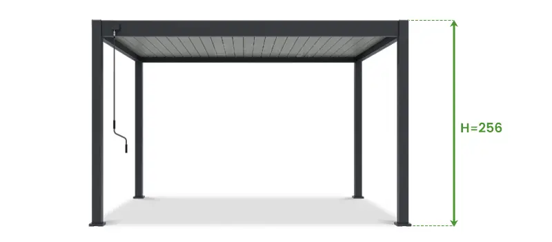 Standardowa wysokość pergoli lamelowej bioklimatycznej Marlo to 256 cm.