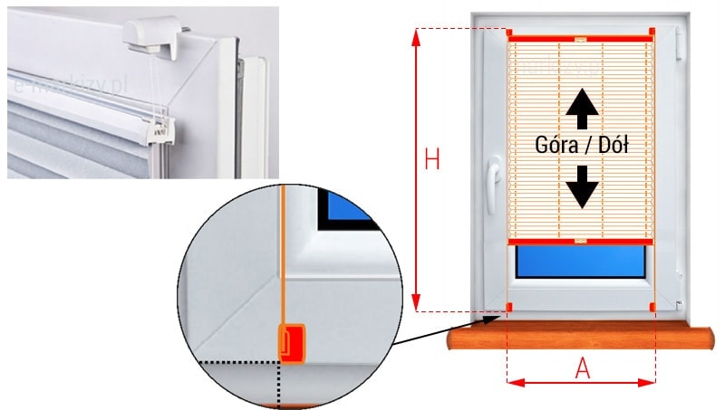 Plisy montaż bezinwazyjny na ramę okna, Żaluzja plisowana sposoby pomiaru