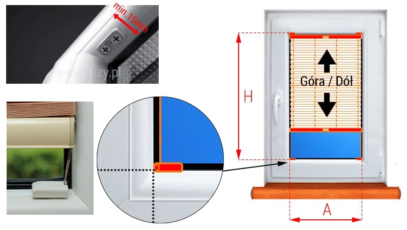 Plisy montaż w świetle szyby, Żaluzja plisowana sposoby pomiaru