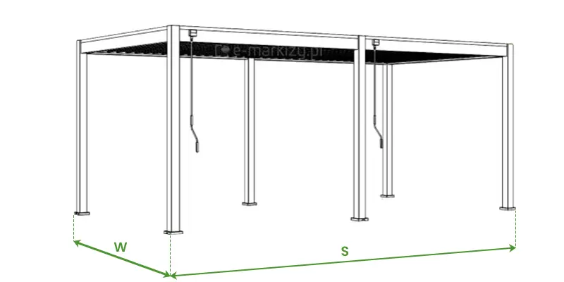 Pergola tarasowa lamelowa Marlo o szerokości 6 metrów i wysięgu 3 metrów w wersji wolnostojącej wspartej na sześciu podporach