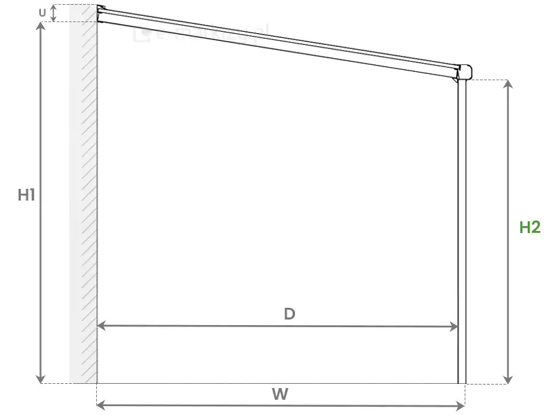 Rysunek techniczny rzut boczny zadaszenia poliwęglanowego Nebbiolo Deponti