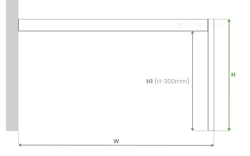 Schemat wymiarowania wysokości całkowitej H oraz wysokości w świetle H1