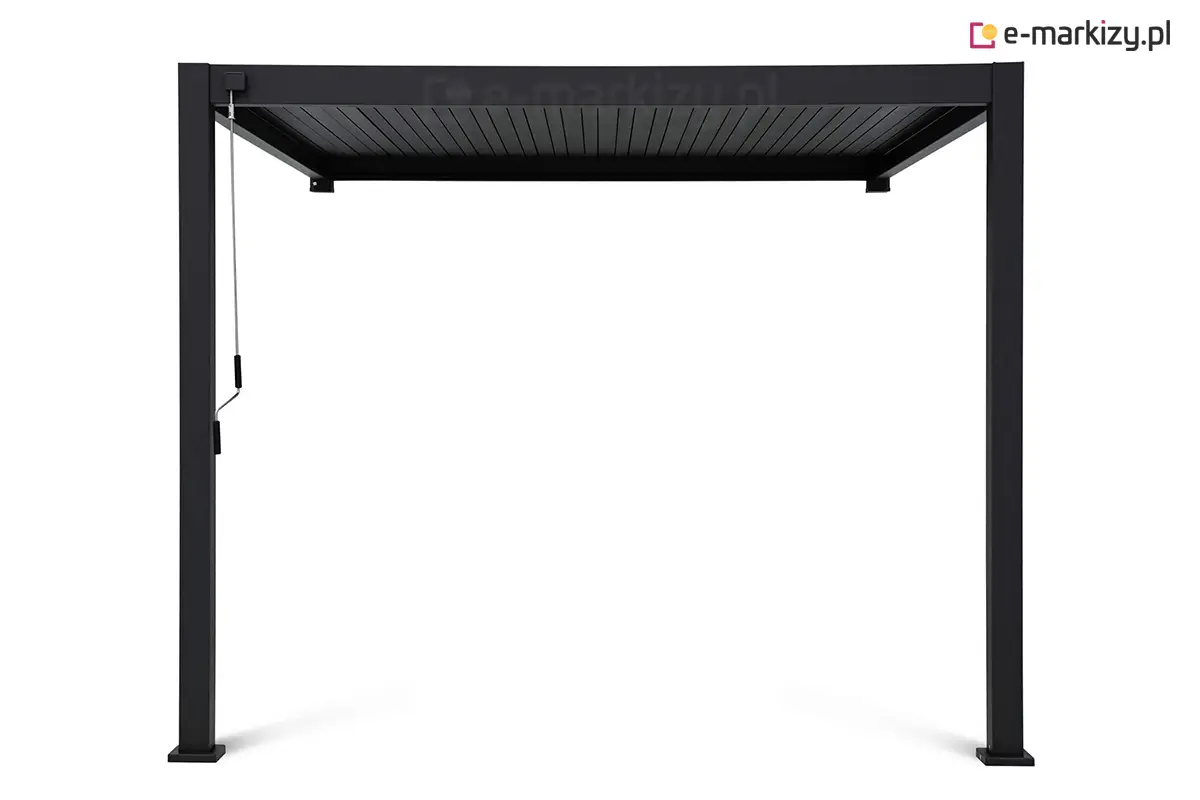 Wizualizacja zadaszenia bioklimatycznego Gloria z korbą umieszczoną po lewej stronie