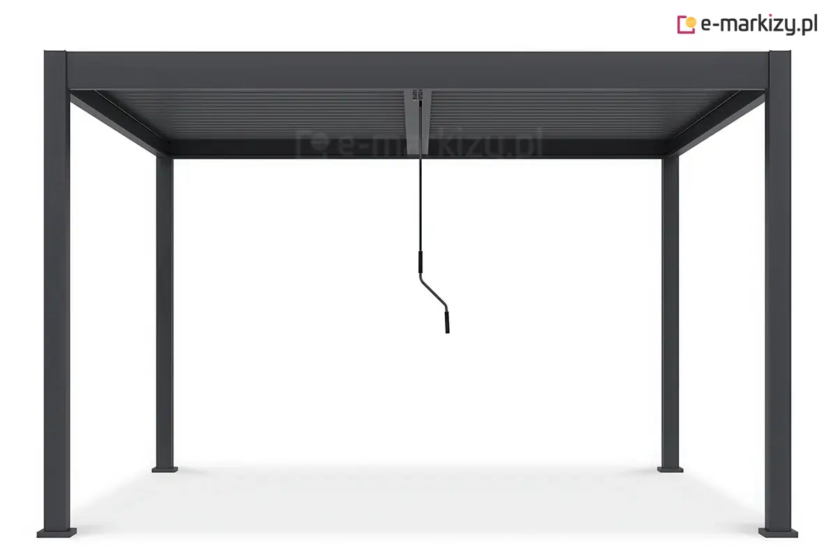 Regulowana pergola aluminiowa Marlo Duo z podwójnym dachem lamelowym i korbą do niezależnego otwierania żaluzji, antracytowe zadaszenie ogrodowe oparte na czterech masywnych podporach