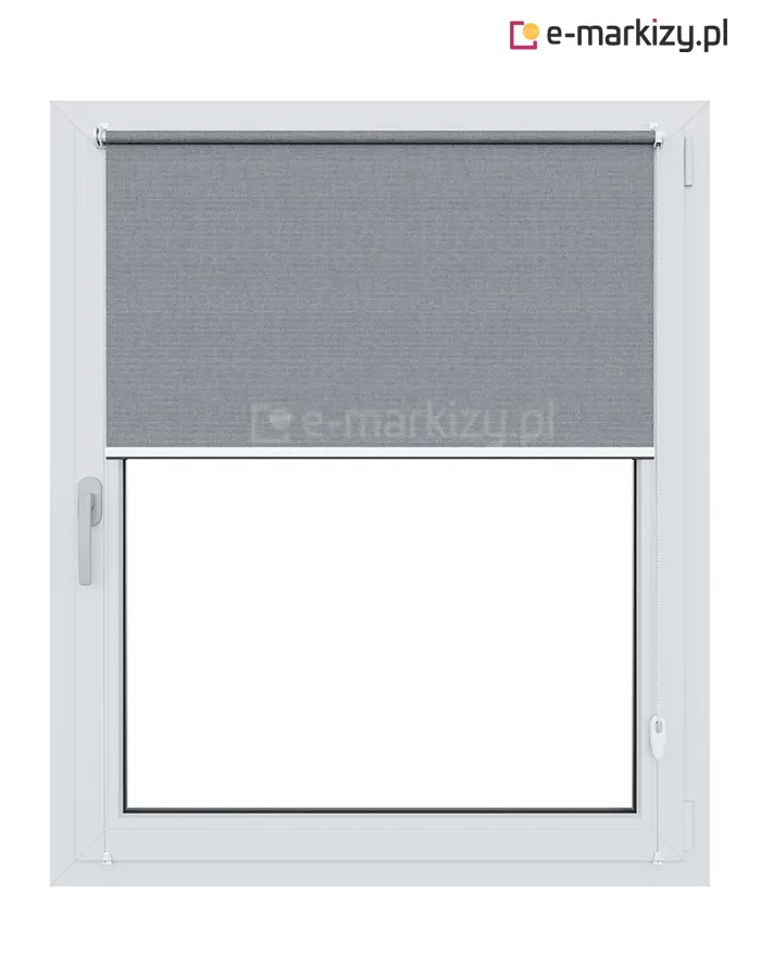 Roleta okienna z jednolitym materiałem w kolorze szarym i mocowaniami bezinwazyjnymi nie niszczącymi ramy okna