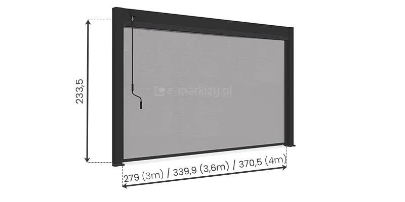 Roleta screen do pergoli Rubio Soft dostępna w trzech szerokościach: 3m, 3,6m i 4m w wersji ręcznej lub elektrycznej