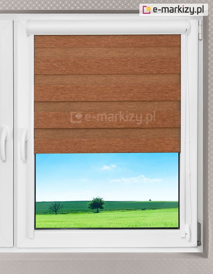 Aluminiowa kaseta rolety okiennej luc kombi z tkaniną utrzymana w prowadnicach z tkaniną