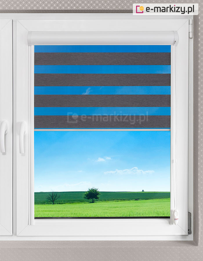 Roleta okienna wewnętrzna w kasecie lux dzień noc z tkaniną obciążona listwa